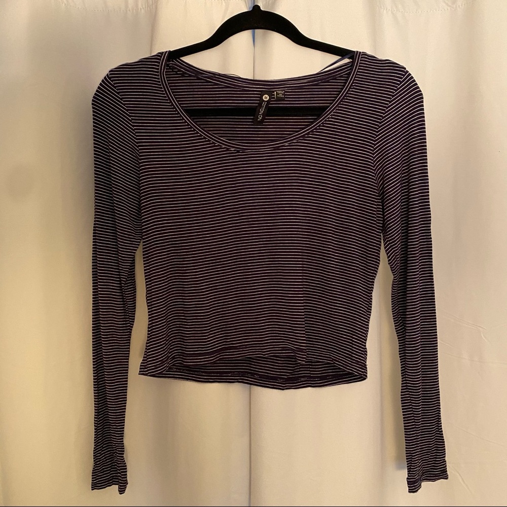 Cotton On Navy Blue Striped Long Sleep Crop Tee; M